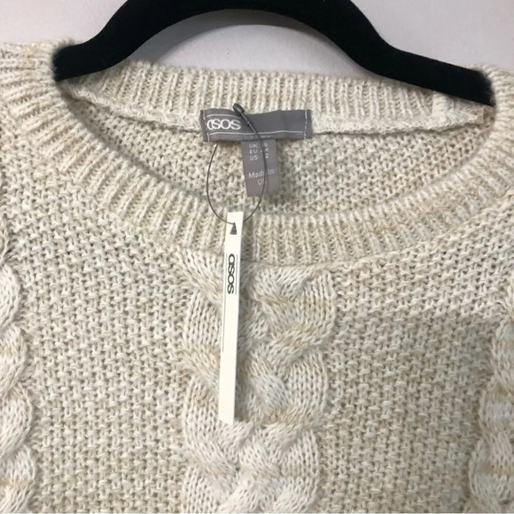 Asos Cable Knit Oatmeal Colored Relaxed Fit Cropped Sweater Size US 12 NWT - Picture 3 of 9